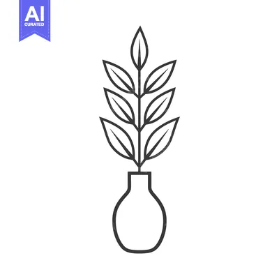 Popular premium asset: Line art illustration of a potted plant with leaves
