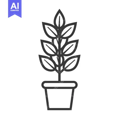 Aset desain premium: Line Art Illustration of a Potted Plant with Multiple Leaves