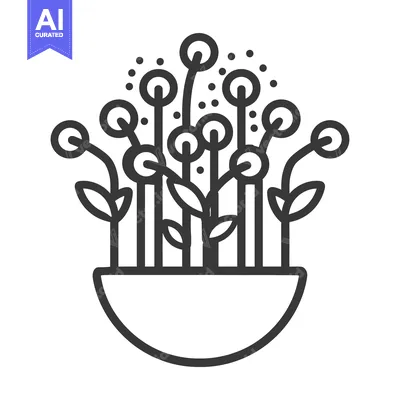 Aset premium populer: Line Art Illustration of a Potted Plant with Multiple Stems and Circul