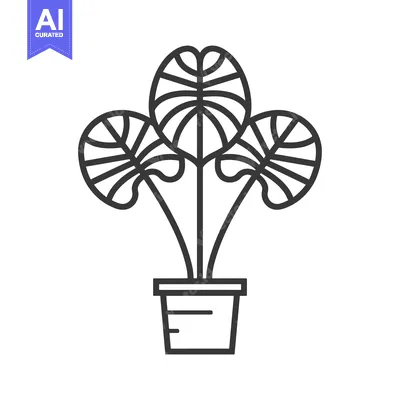 Aset desain premium: Line art illustration of a potted plant with three leaves