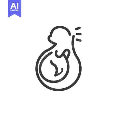 Aset desain premium: Line art illustration of a pregnant woman holding a baby