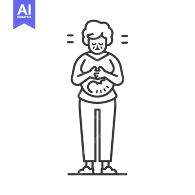Premium design asset: Line Art Illustration of a Pregnant Woman Holding Her Stomach in Pain