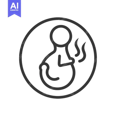 Premium design asset: Line art illustration of a pregnant woman with a stomach ache