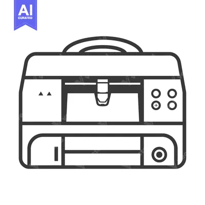Aset desain premium: Line art illustration of a printer with a handle