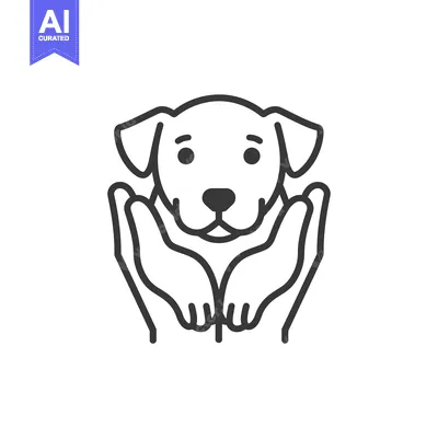 Aset desain premium: Line art illustration of a puppy in protective hands