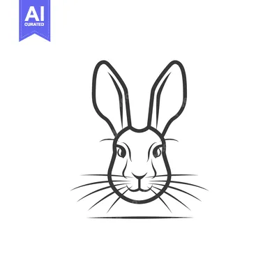 Aset desain premium: Line art illustration of a rabbit's face with large ears and whiskers