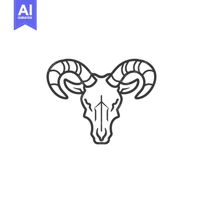 Popular premium asset: Line Art Illustration of a Ram Skull with Large Horns