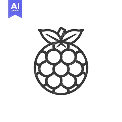 Premium design asset: Line Art Illustration of a Raspberry with Green Leaves