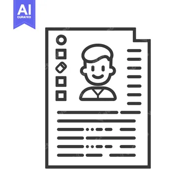 Aset desain premium: Line Art Illustration of a Resume with a Smiling Person