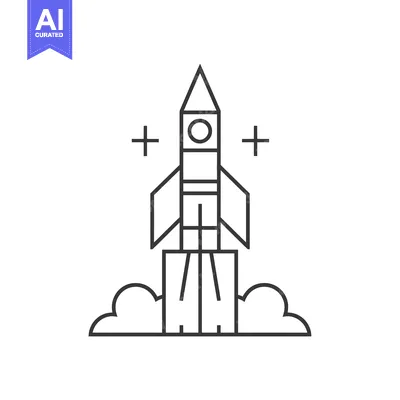 Aset desain premium: Line Art Illustration of a Rocket Launching from a Platform