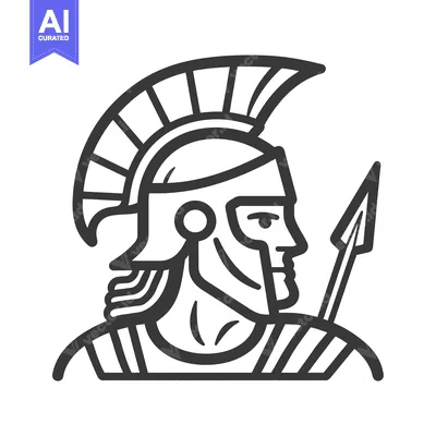 Aset desain premium: Line Art Illustration of a Roman Warrior with Helmet and Spear