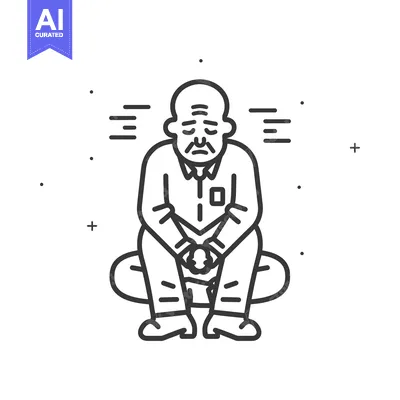 Popular premium asset: Line Art Illustration of a Sad Elderly Man Sitting Down