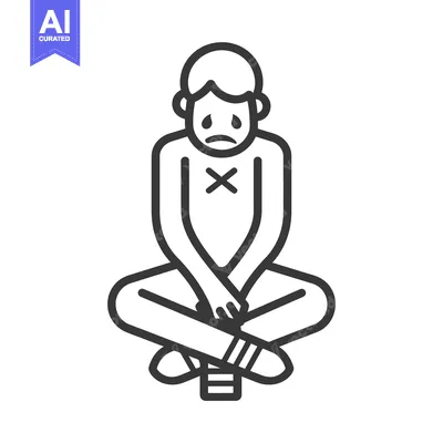 Aset premium populer: Line Art Illustration of a Sad Person Sitting with Their Legs Crossed