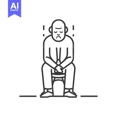 Aset premium populer: Line art illustration of a sad, seated man