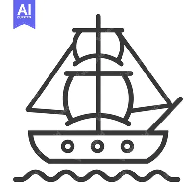 Aset premium populer: Line Art Illustration of a Sailing Ship with Three Sails