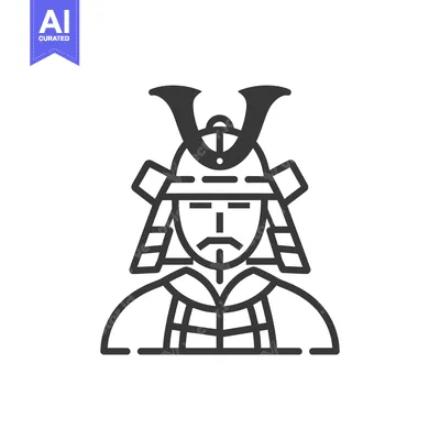 Aset desain premium: Line Art Illustration of a Samurai Warrior