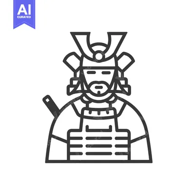 Aset desain premium: Line Art Illustration of a Samurai Warrior in Armor