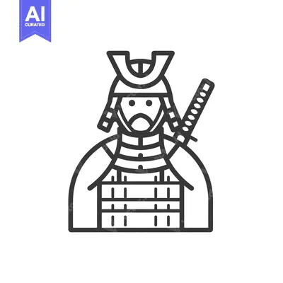 Aset premium populer: Line art illustration of a samurai warrior in armor with a katana