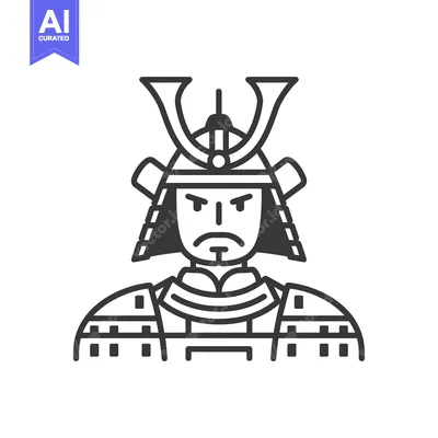 Aset desain premium: Line Art Illustration of a Samurai Warrior in Full Armor