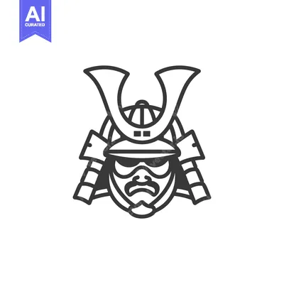 Premium design asset: Line Art Illustration of a Samurai Warrior's Face