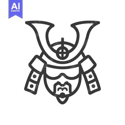 Aset desain premium: Line Art Illustration of a Samurai Warrior's Head