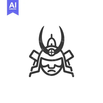 Aset desain premium: Line Art Illustration of a Samurai Warrior's Head