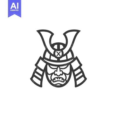 Premium design asset: Line Art Illustration of a Samurai Warrior's Head with Helmet and Armo