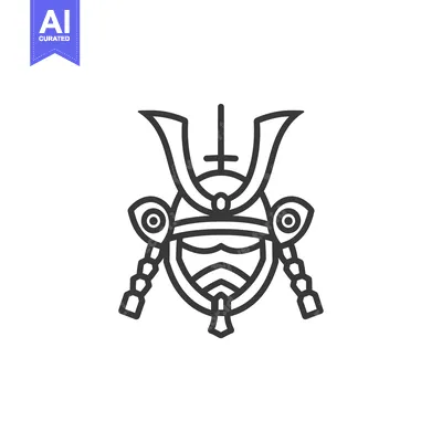 Aset desain premium: Line art illustration of a samurai warrior's helmet