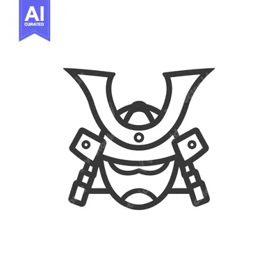 Premium design asset: Line Art Illustration of a Samurai Warrior's Helmet