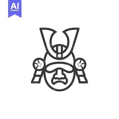 Aset desain premium: Line Art Illustration of a Samurai Warrior's Helmet