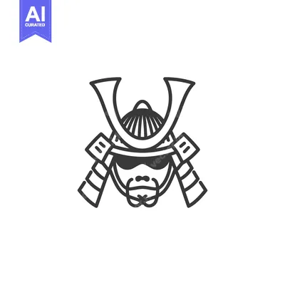 Aset desain premium: Line art illustration of a samurai warrior wearing a helmet