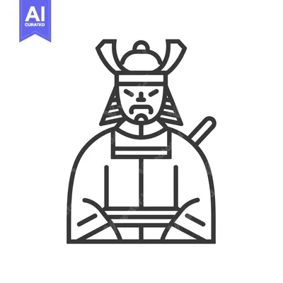 Aset desain premium: Line Art Illustration of a Samurai Warrior with a Sword