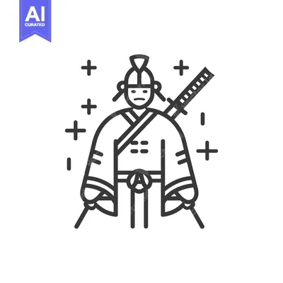 Aset desain premium: Line Art Illustration of a Samurai Warrior with a Sword