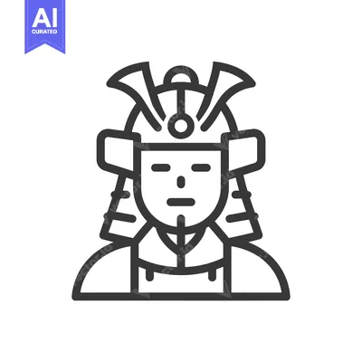 Aset desain premium: Line Art Illustration of a Samurai Warrior with Helmet and Armor