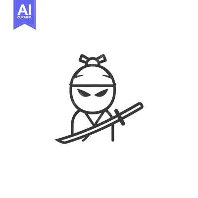 Aset desain premium: Line Art Illustration of a Samurai with a Sword