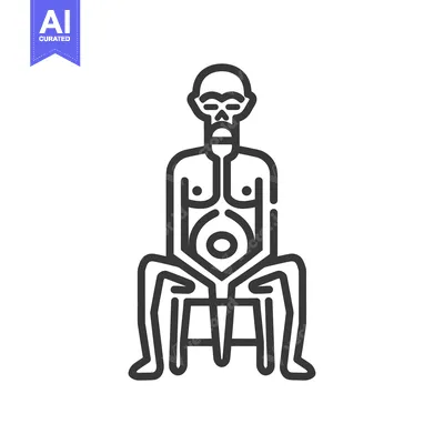 Aset desain premium: Line Art Illustration of a Seated Elderly Man