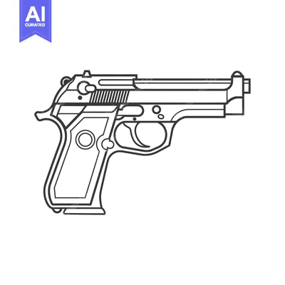 Line Art Illustration of a Semi-Automatic Handgun