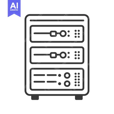 Line Art Illustration of a Server Rack with Three Hard Drives