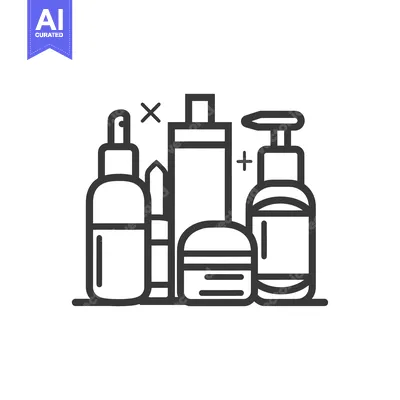 Aset desain premium: Line art illustration of a set of skincare products