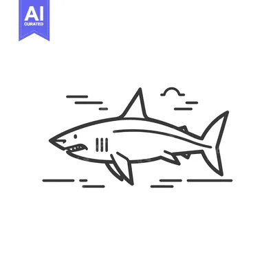 Aset desain premium: Line Art Illustration of a Shark Swimming in the Ocean