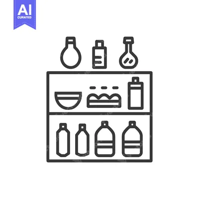 Aset desain premium: Line art illustration of a shelf with various bottles and containers