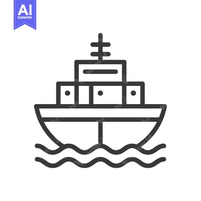 Aset premium populer: Line Art Illustration of a Ship Sailing on the Ocean
