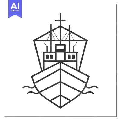 Premium design asset: Line Art Illustration of a Ship with a Cross on Top
