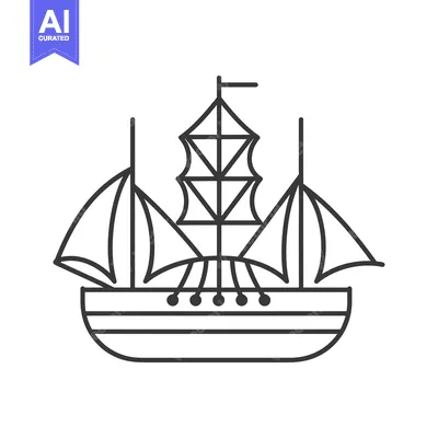 Aset desain premium: Line art illustration of a ship with sails