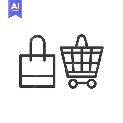 Aset desain premium: Line Art Illustration of a Shopping Bag and Cart