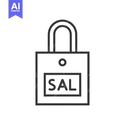 Aset desain premium: Line art illustration of a shopping bag with a "SAL" tag