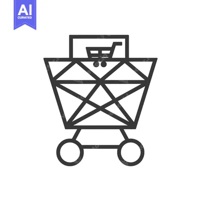 Aset desain premium: Line Art Illustration of a Shopping Cart with a Diamond-Shaped Basket