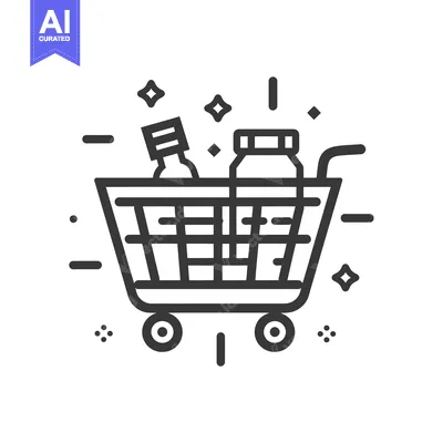 Aset premium populer: Line Art Illustration of a Shopping Cart with Bottles