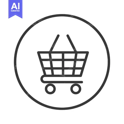 Aset desain premium: Line art illustration of a shopping cart within a circle