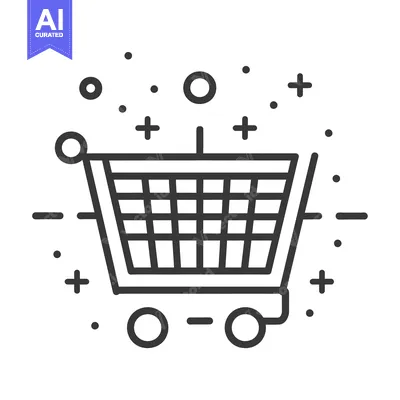 Aset desain premium: Line art illustration of a shopping cart with plus and circle symbols